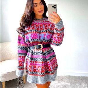 Zara long jacquard sweater knit size L-XL